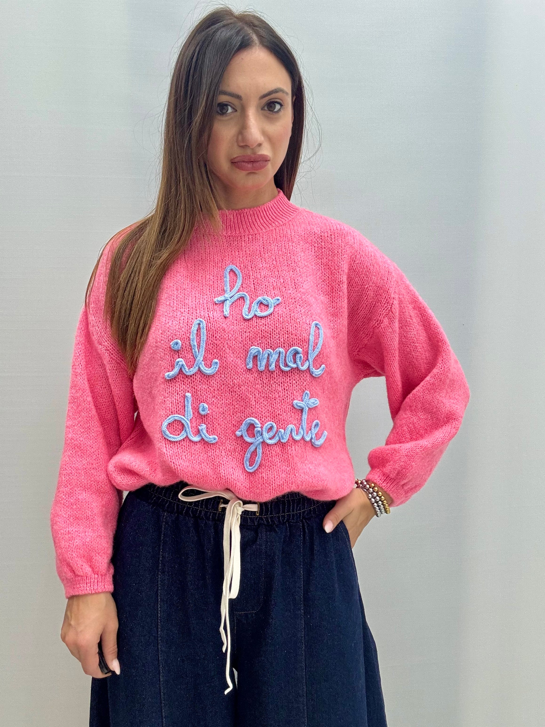 Maglione Il Ho Mal Di Gente Fucsia